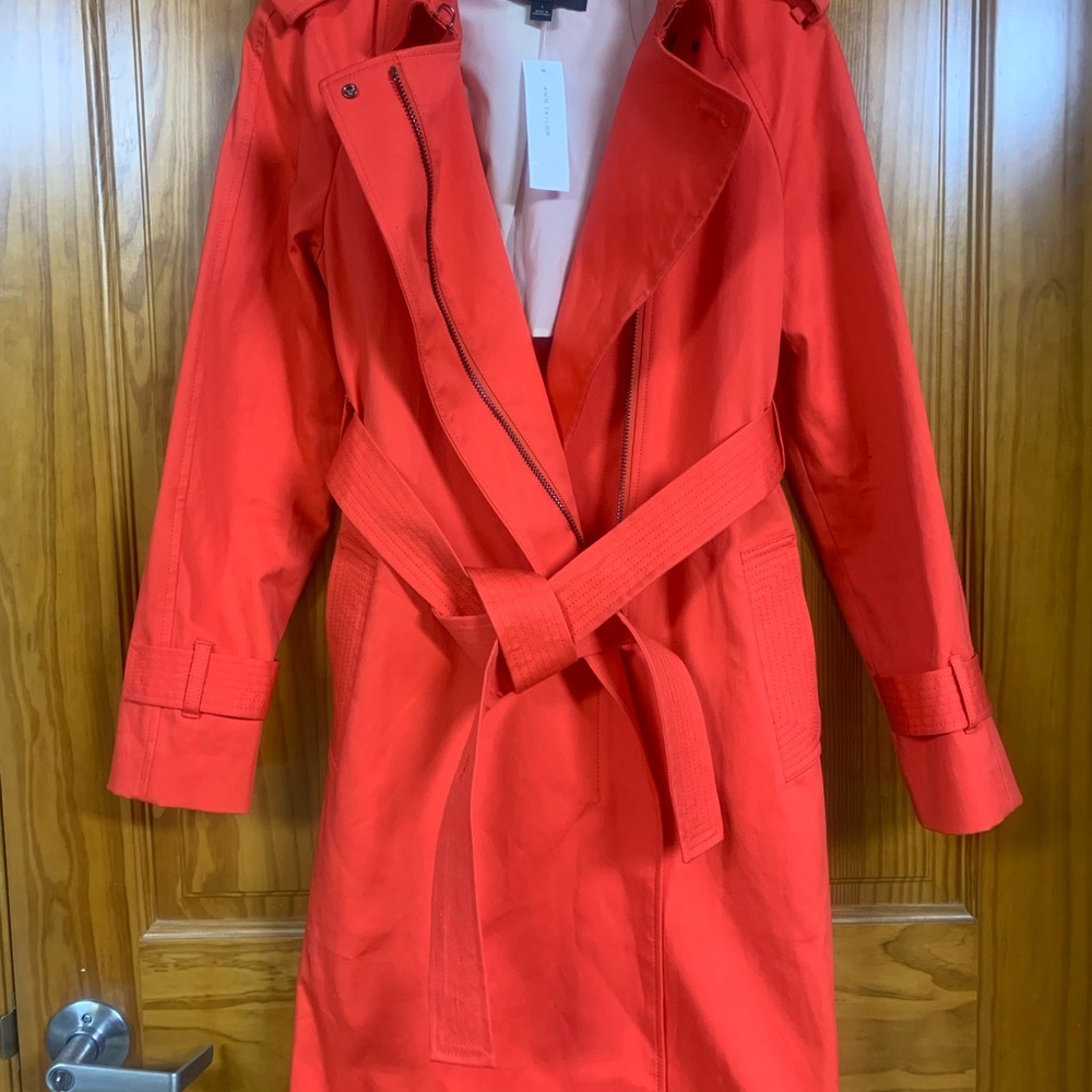 Ann Taylor Red Trench Coat Classic Tailored Design
